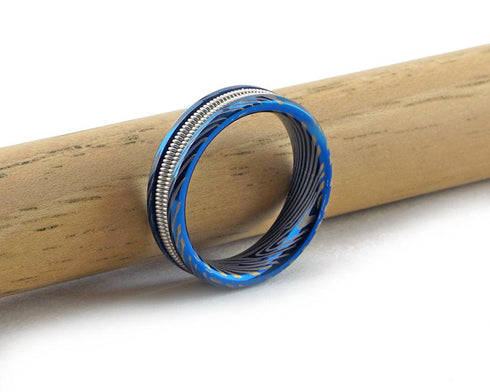 Blue Tungsten Damascus Ring - 8mm